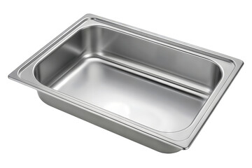 Stainless steel sink tray isolated on transparent background with smooth edges and polished surface. Sink tray design is versatile for kitchens, restaurants, and catering purposes.