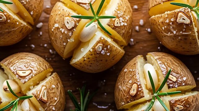Savory Baked Potatoes : topped with garlic rosemary and sea salt ; a delicious and aromatic dish perfect for a hearty meal