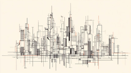Obraz premium Abstract Architectural Sketch of a Modern City Skyline Drawing.