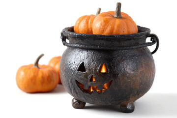 Halloween pumpkins in a cauldron spooky jack-o-lantern design perfect for holiday decorations and festive backgrounds