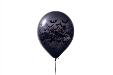 Black Halloween balloon with bats spooky party decoration for trick or treat isolated on white background