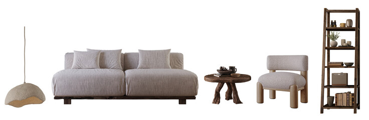 Wabi-sabi furniture style for interior isolated. 3d rendering PNG