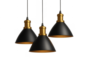 Three modern industrial style black and gold pendant lamps
