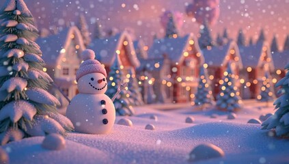 christmas celebration with snowman in the village. with cartoon style. seamless looping time-lapse virtual video animation background.
