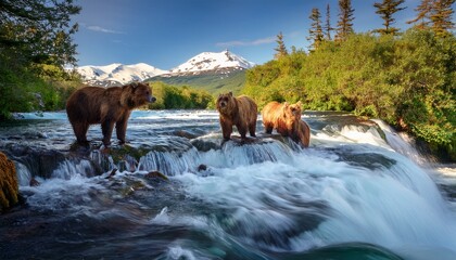 brown bears at brooks falls in katmai national park alaska