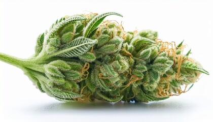 macro detail of cannabis flower isolated over white background