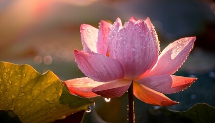 pink water lotus with soft water drops