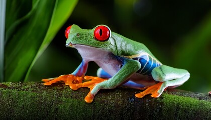 red eyed tree frog in rainforest