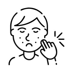 Obraz premium Young person touching face with allergic reaction and skin irritation 