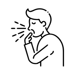 Man coughing into hand while feeling unwell concept of icon, vector, seasonal illnesses, flu season  