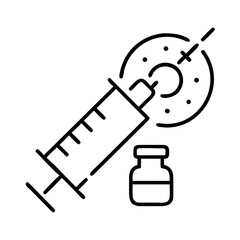 Syringe and vial with flu vaccine in minimalist line art style  