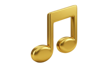 Golden eighth note isolated PNG, musical symbol for melody and rhythm on transparent background
