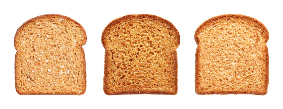 Three perfectly toasted bread slices with golden brown crusts and airy texture, isolated on black, PNG set Transparent background - Powered by Adobe