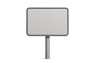 Blank horizontal road sign on post with transparent background
