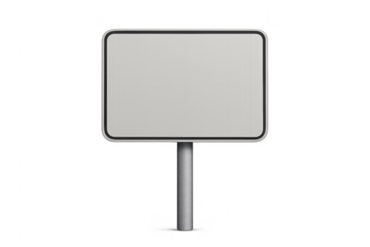 Blank horizontal road sign on post with transparent background
