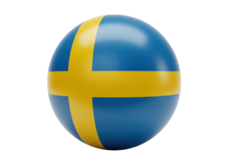 Sweden flag sphere PNG isolated, Swedish national symbol on transparent background for sports and patriotic designs