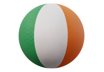 Irish flag beach ball PNG isolated on transparent background, inflatable toy for summer fun and St Patrick s Day