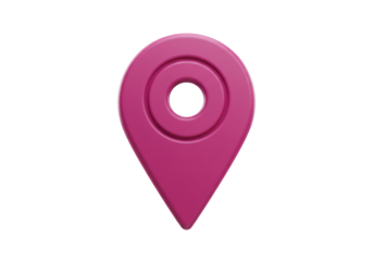 Magenta location pin isolated PNG, map pointer icon for navigation and travel on transparent background