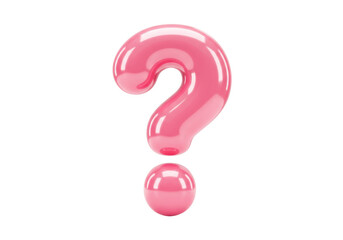 Pink question mark isolated PNG, 3D rendering of a glossy balloon question mark on transparent...