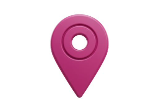 Magenta location pin isolated PNG, map pointer icon for navigation and travel on transparent background