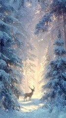 Enchanted Winter Forest — Majestic Reindeer Christmas Card