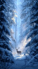Fairy-Tale Winter Forest — Christmas Reindeer Digital Art