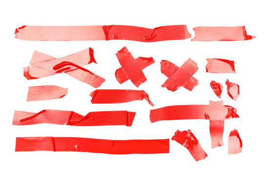 Duct repair tape red set, patterns kit isolated on white	background, clippng path