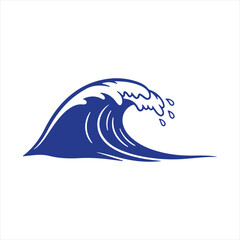 Vector art of a stylized illustration of a breaking ocean wave in a deep blue color, isolated on a