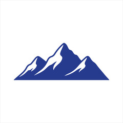 Vector art of a stylized blue silhouette of majestic mountain peaks with snowcapped ridges, isolated on a