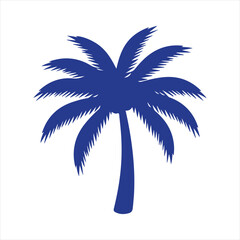 Vector art of a stylized blue silhouette of a palm tree with lush fronds, isolated on a