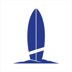 Vector art of blue surfboard standing upright on a sandy beach