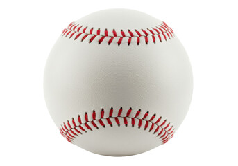 Baseball ball isolated on transparent background, close-up view of a new baseball with red stitching for sports equipment and game day