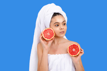Teenager skin care. Fresh morning skincare for teen. Grapefruit for fresh skin. Citrus powered beauty for young skin. Freshness for teen face. Teen skincare refreshing. Fresh, fruity, and soft skin.