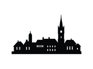 Obraz premium City skyline silhouette. Modern metropolis with tall buildings and towers. Clean black vector for web, print, and branding.