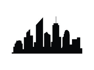 Naklejka premium City skyline silhouette. Skyscrapers and towers forming a minimal horizon. Black vector graphic for design and layouts.