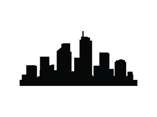 Naklejka premium City skyline silhouette. Central tower and compact skyscrapers. Modern black vector for branding and templates.