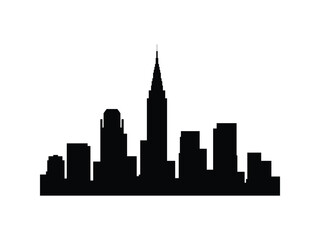 Obraz premium City skyline silhouette. Downtown skyline with buildings in different heights. Clean black vector for advertising and layouts.