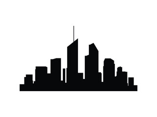 Town skyline silhouette. Dome and spire with traditional houses. Minimal black vector for print, web, and design projects.