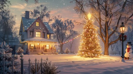 Cozy Suburban Christmas House — Warm Festive Evening Glow