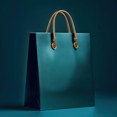 Stylish teal tote bag with gold accents displayed against a dark background for an elegant look, showing off its sleek design and luxurious feel