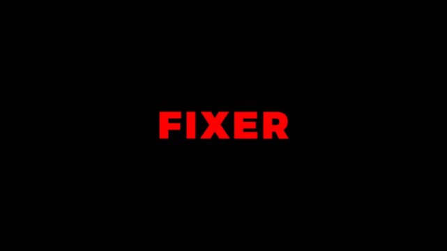 Simple loop text animation displaying the word FIXER in bold red letters over a black background, ideal for titles, branding, or motion graphics projects.