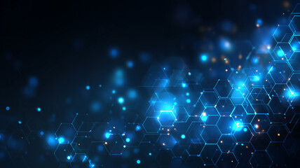医療・科学技術イメージ：テクノロジーとネットワークを連想させるヘキサゴンの抽象的背景