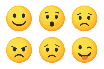 Fototapeta premium Emoji and emoticon icon set. Cartoon symbols of different facial expressions