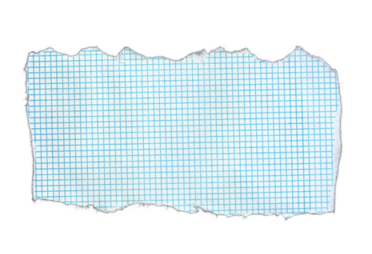 Torn Graph Paper with Blue Grid on Transparent Background and Jagged Edges