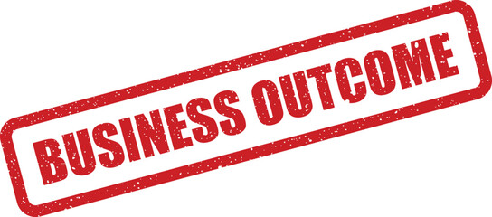 Textured rubber stamp displaying the phrase business outcome, signifying results and strategic implications for companies