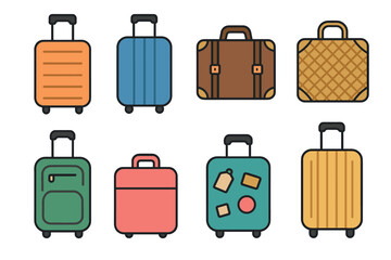 Suitcase and luggage icon set. Colorful symbols of travel and baggage
