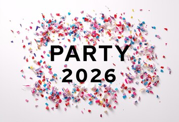 "PARTY 2026" text on a beautiful neutral background for designers, marketers and IT professionals. Popular business card, illustration, object, symbol, texture, pattern, holiday, business, vacation.