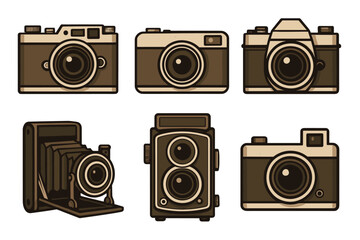 Vintage camera icon set. Colorful illustrations of retro and antique cameras