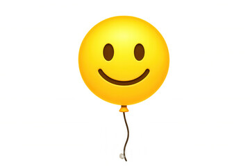 Smiling yellow emoji balloon showing happiness and positive emotion on transparent background, celebrating party fun