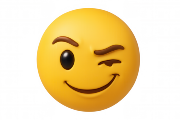 Yellow winking emoji representing happiness, flirtation, and fun communication on transparent background